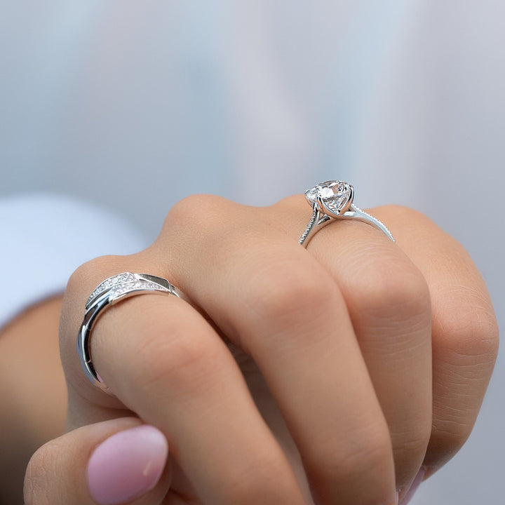 The Pave Lacole Round Lab Diamond Moissanite Engagement Ring *Shown with 2 ct #material_white