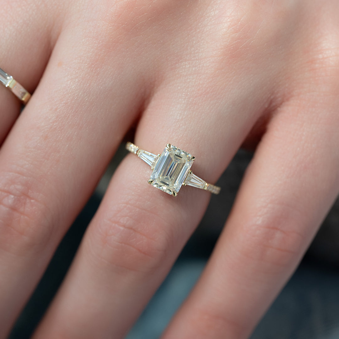 The Pave Leona Emerald Lab Diamond Moissanite Engagement Ring