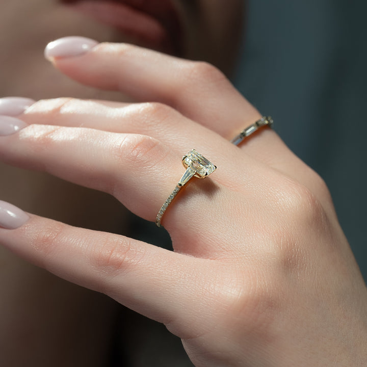 The Pave Leona Emerald Lab Diamond Moissanite Engagement Ring *Shown with 2 ct #material_gold