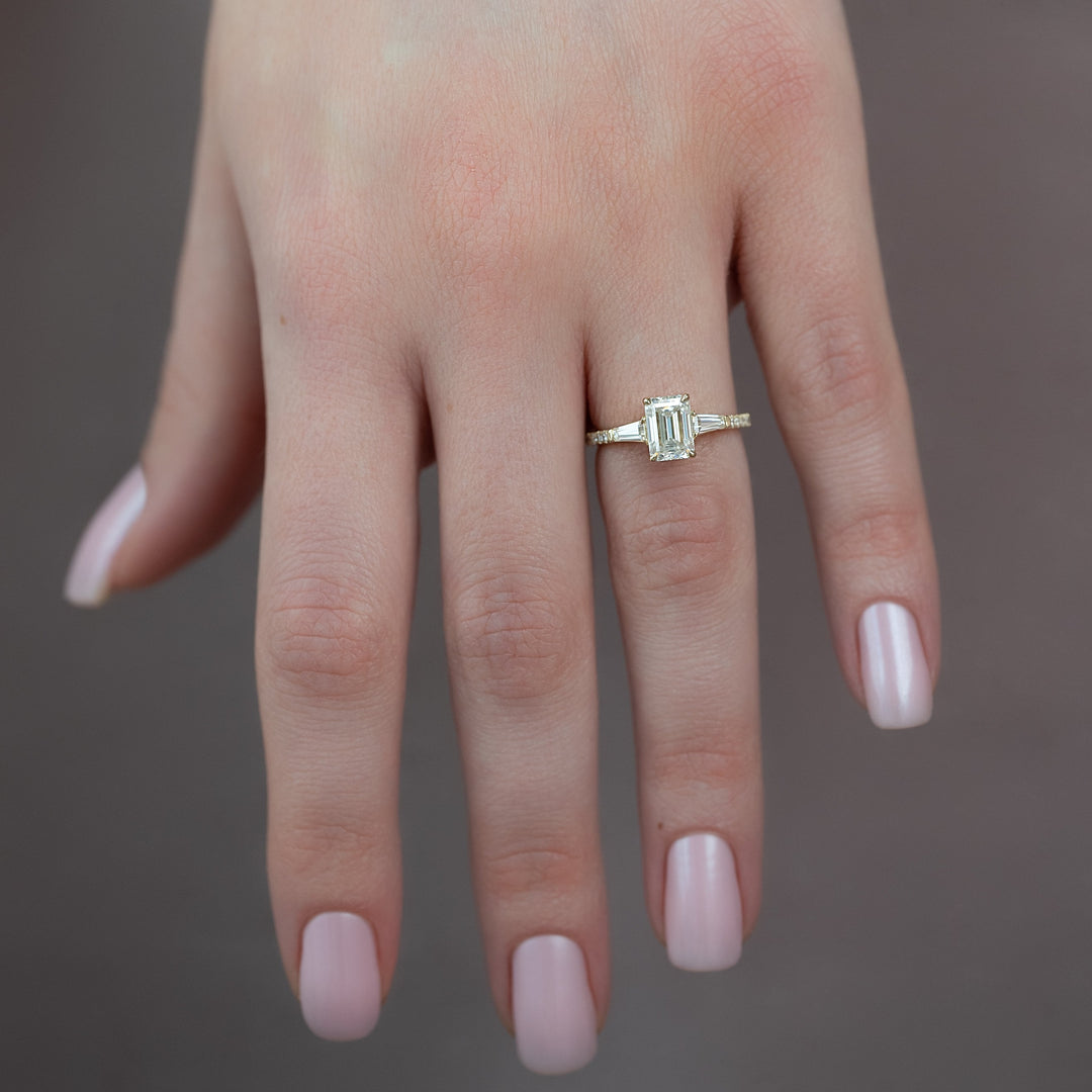 The Pave Leona Emerald Lab Diamond Moissanite Engagement Ring