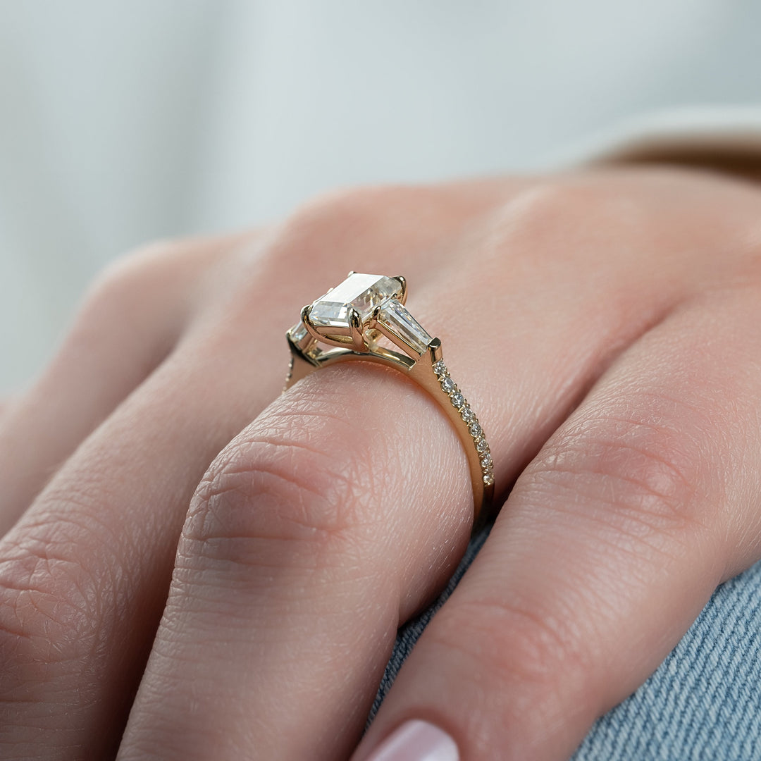 The Pave Leona Emerald Lab Diamond Moissanite Engagement Ring