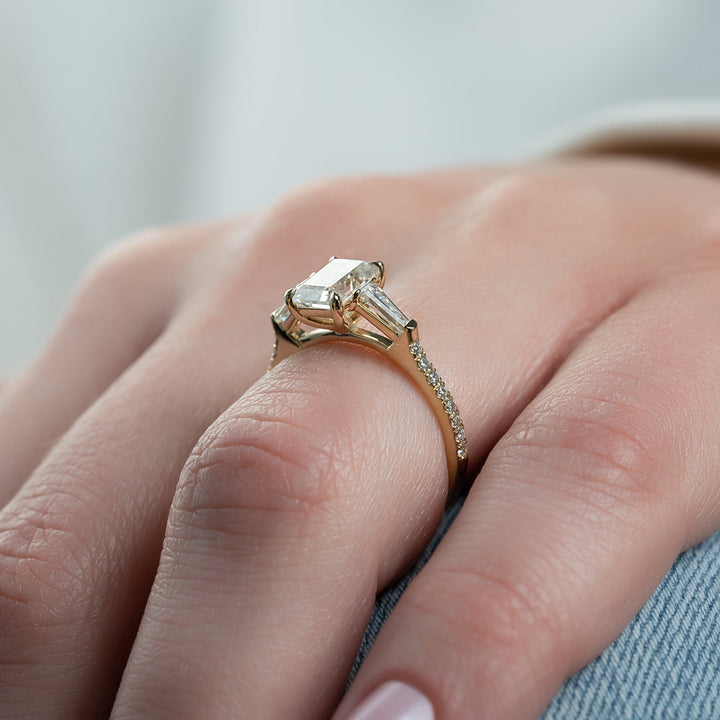 The Pave Leona Emerald Lab Diamond Moissanite Engagement Ring *Shown with 1.5 ct #material_gold