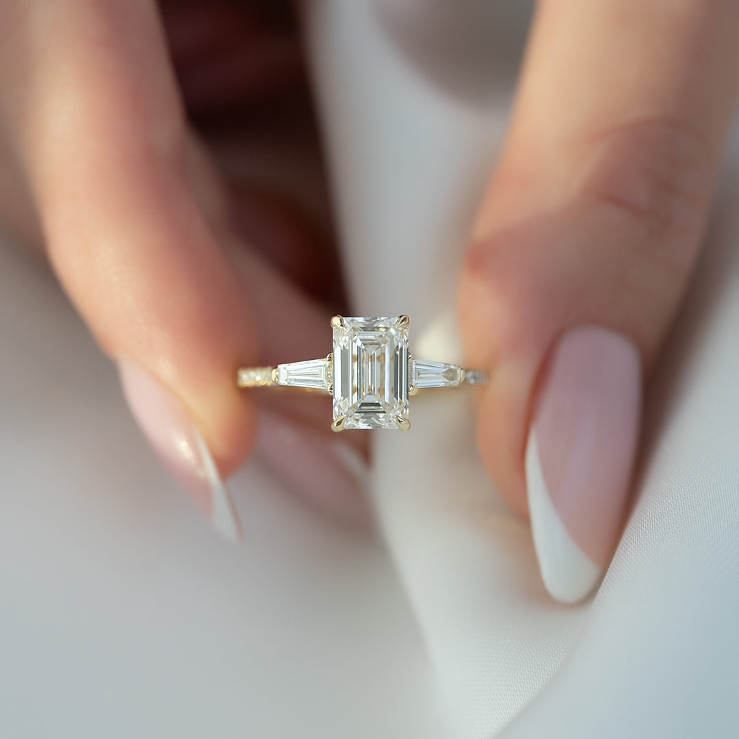 The Pave Leona Emerald Lab Diamond Moissanite Engagement Ring