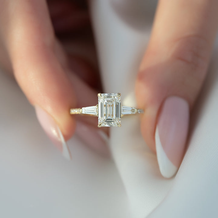 The Pave Leona Emerald Lab Diamond Moissanite Engagement Ring *Shown with 2 ct #material_gold
