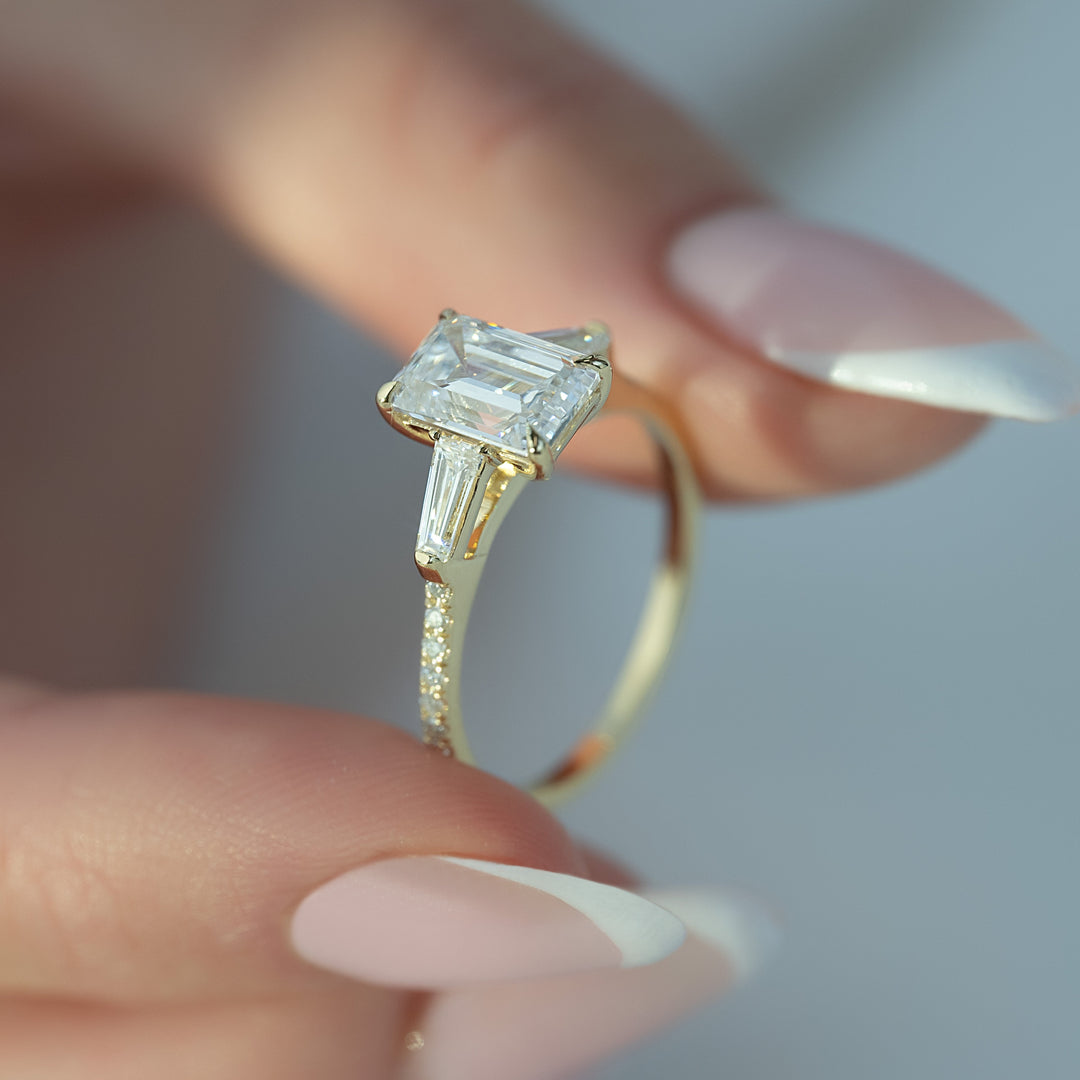 The Pave Leona Emerald Lab Diamond Moissanite Engagement Ring