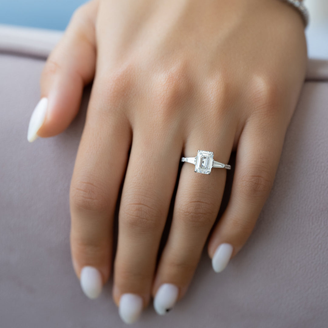 The Pave Leona Emerald Lab Diamond Moissanite Engagement Ring