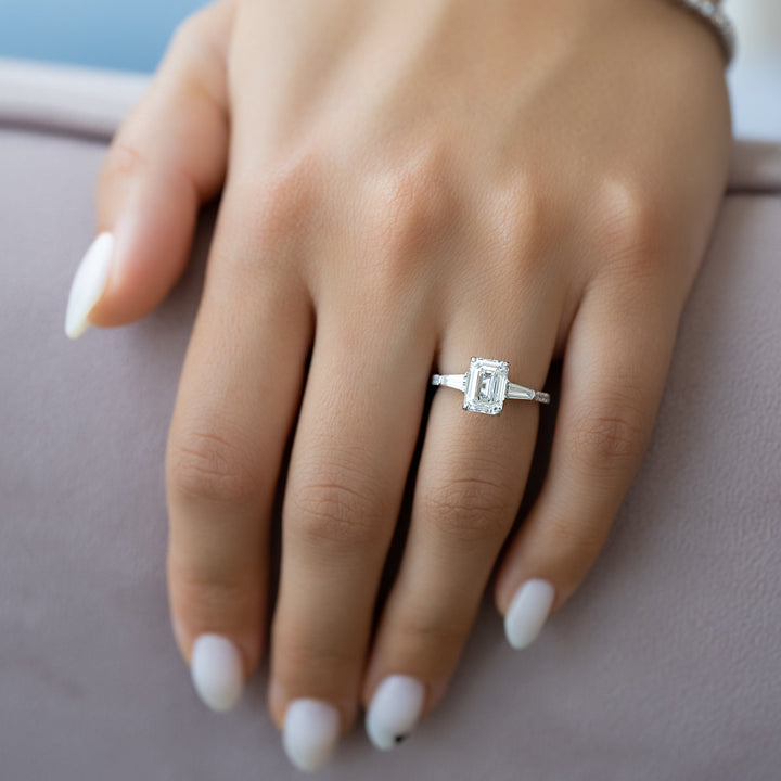 The Pave Leona Emerald Lab Diamond Moissanite Engagement Ring *Shown with 2 ct #material_white