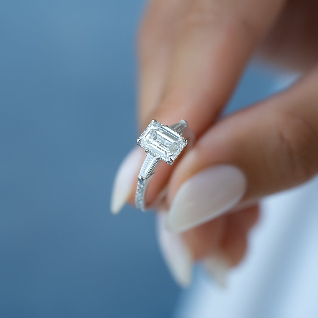 The Pave Leona Emerald Lab Diamond Moissanite Engagement Ring