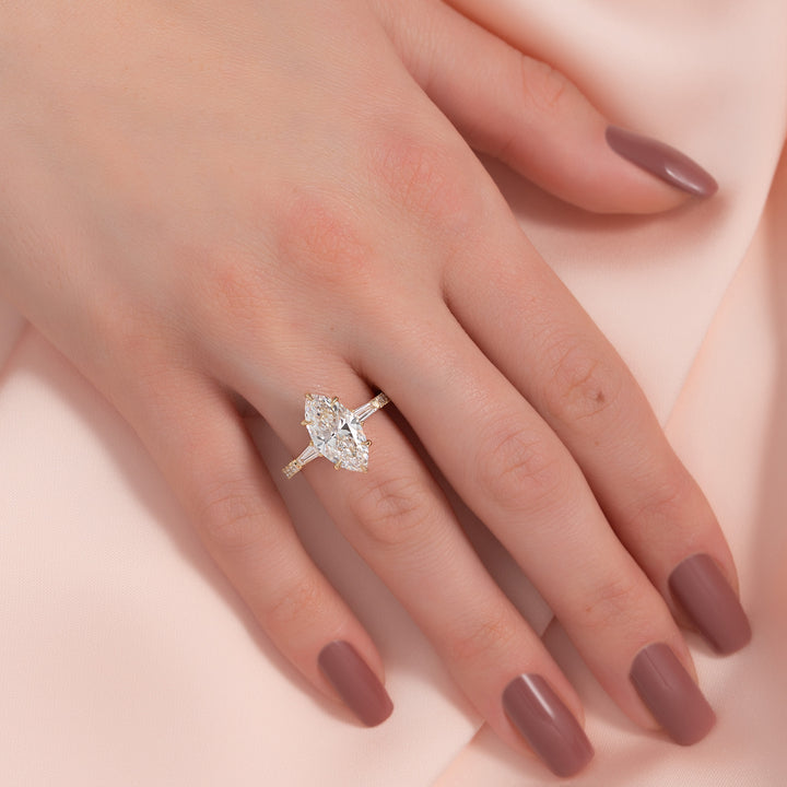 The Pave Leona Marquise Lab Diamond Moissanite Engagement Ring *Shown with 3 ct #material_gold