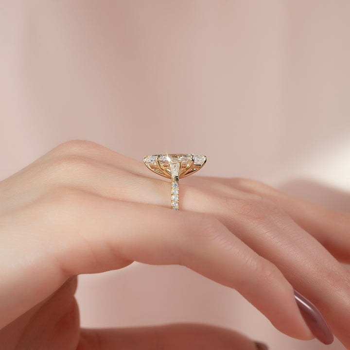 The Pave Leona Marquise Lab Diamond Moissanite Engagement Ring *Shown with 3 ct #material_gold