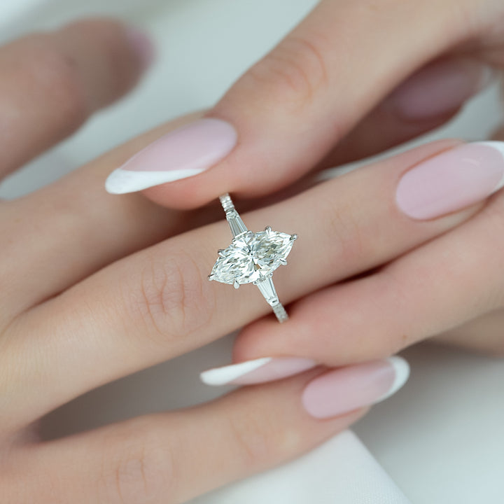 The Pave Leona Marquise Lab Diamond Moissanite Engagement Ring *Shown with 2 ct #material_white