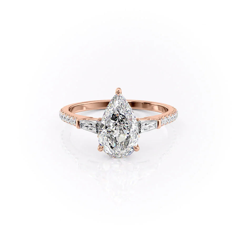 The Pave Leona Set With Pear Pave Lab Diamond 1 Carat 14K Rose#material_14k-rose