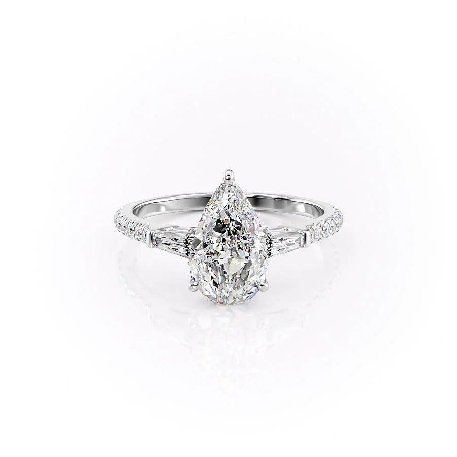 The Pave Leona Set With Pear Pave Lab Diamond 1 Carat 14K White#material_14k-white