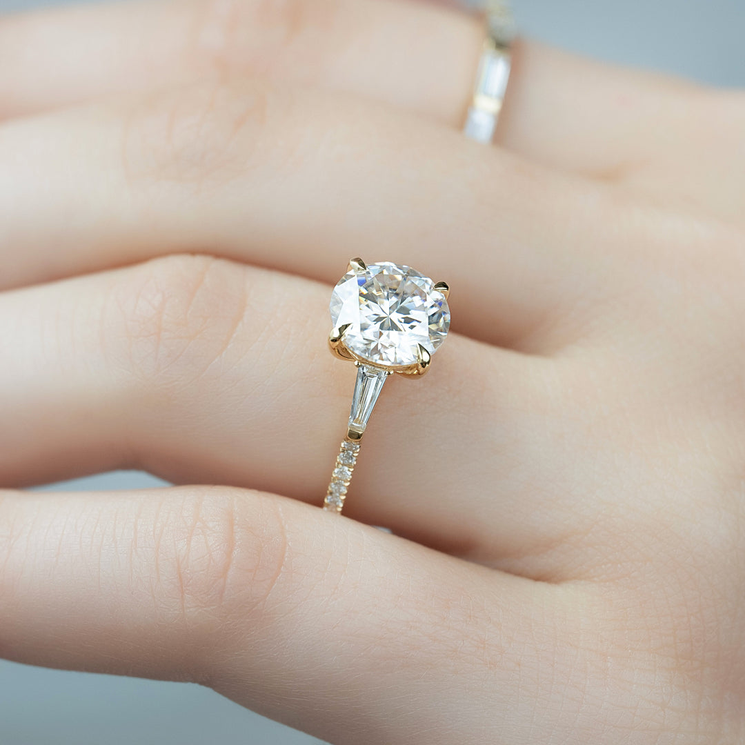 The Pave Leona Round Lab Diamond Moissanite Engagement Ring