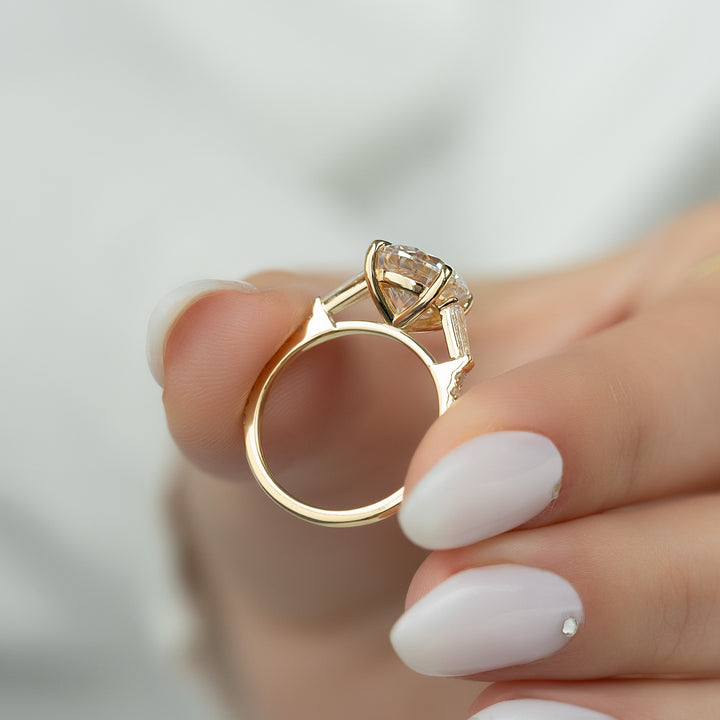 The Pave Leona Round Lab Diamond Moissanite Engagement Ring *Shown with 3 ct #material_gold