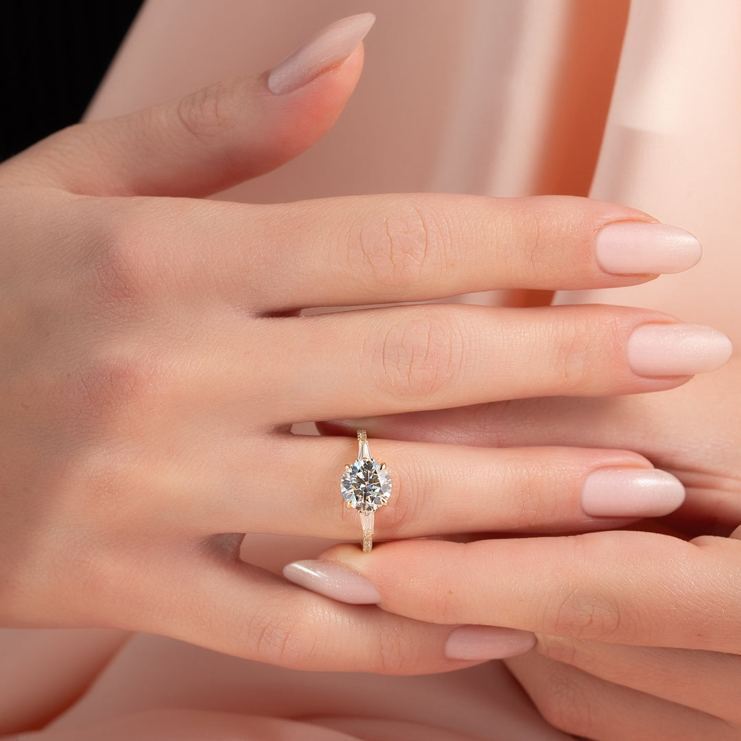 The Pave Leona Round Lab Diamond Moissanite Engagement Ring