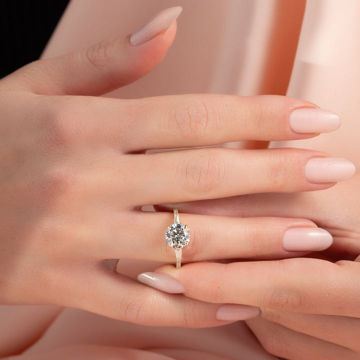 The Pave Leona Round Lab Diamond Moissanite Engagement Ring *Shown with 2 ct #material_gold