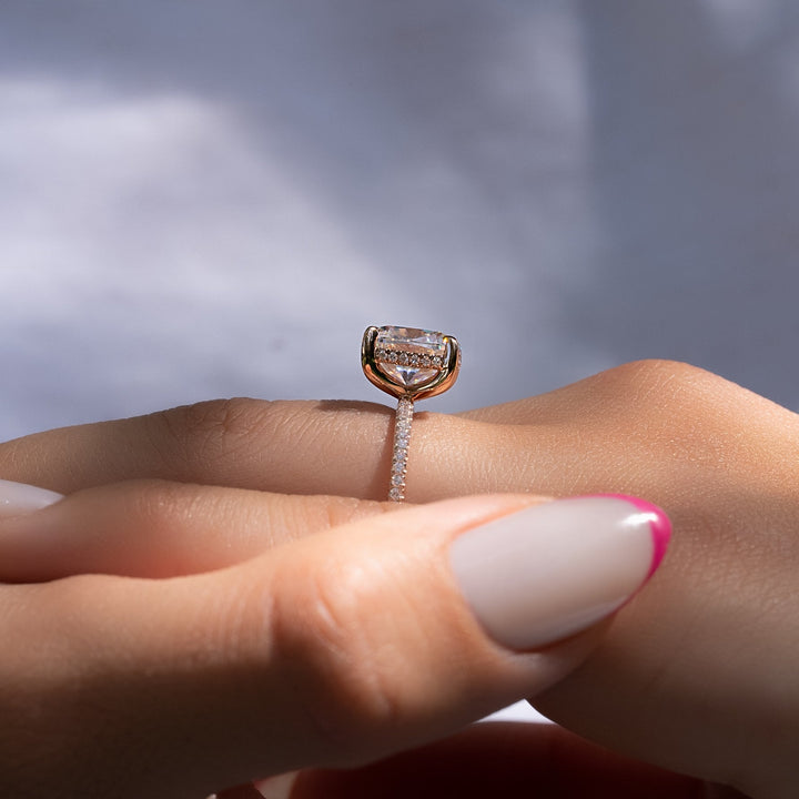 The Pave Liberty Cushion Lab Diamond Moissanite Engagement Ring *Shown with 4 ct #material_rose