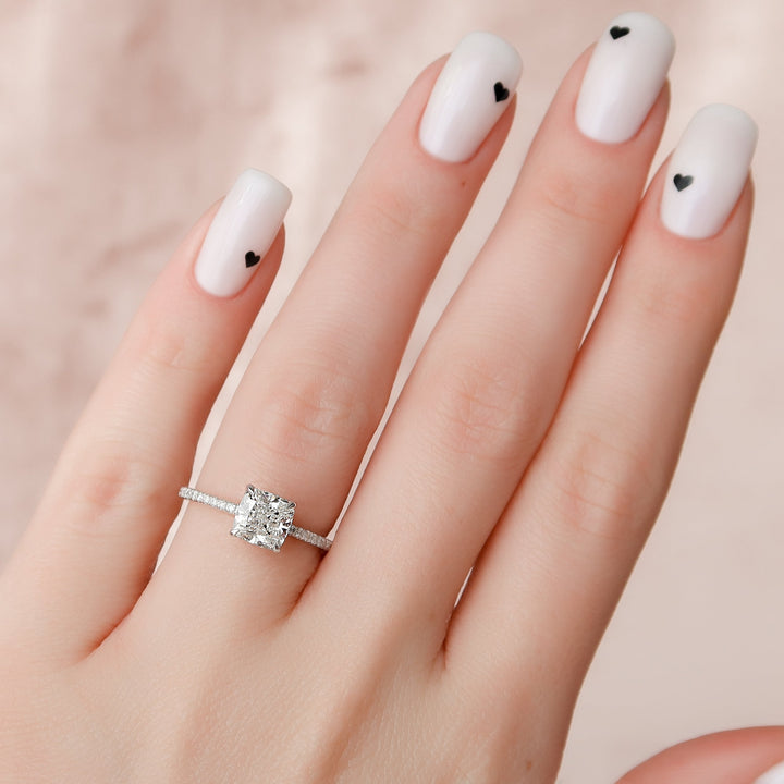 The Pave Liberty Cushion Lab Diamond Moissanite Engagement Ring *Shown with 1.5 ct #material_white