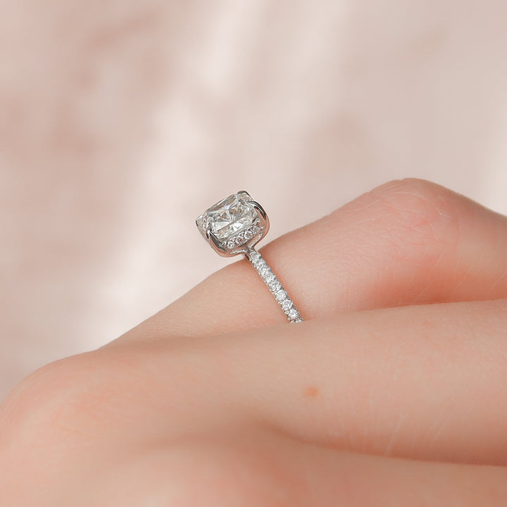 The Pave Liberty Cushion Lab Diamond Moissanite Engagement Ring *Shown with 1.5 ct #material_white
