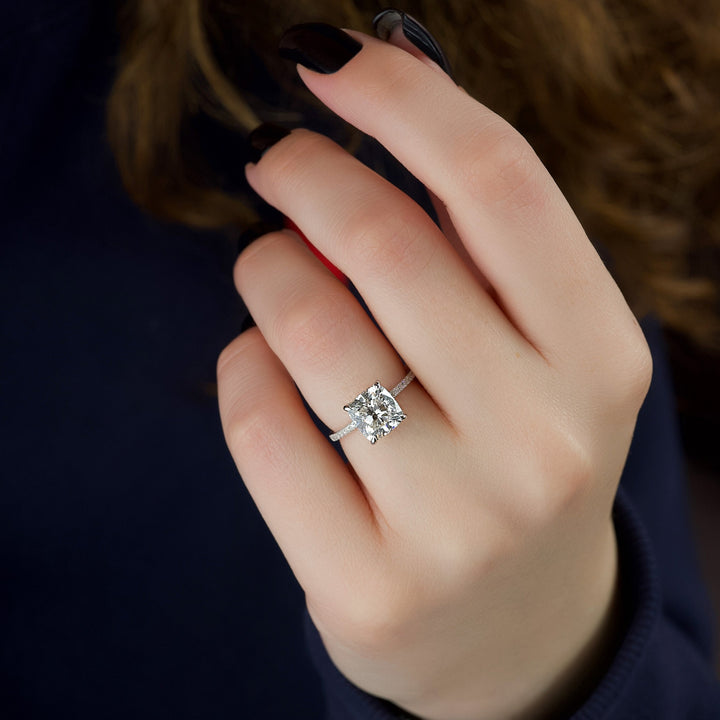 The Pave Liberty Cushion Lab Diamond Moissanite Engagement Ring *Shown with 3.5 ct #material_white