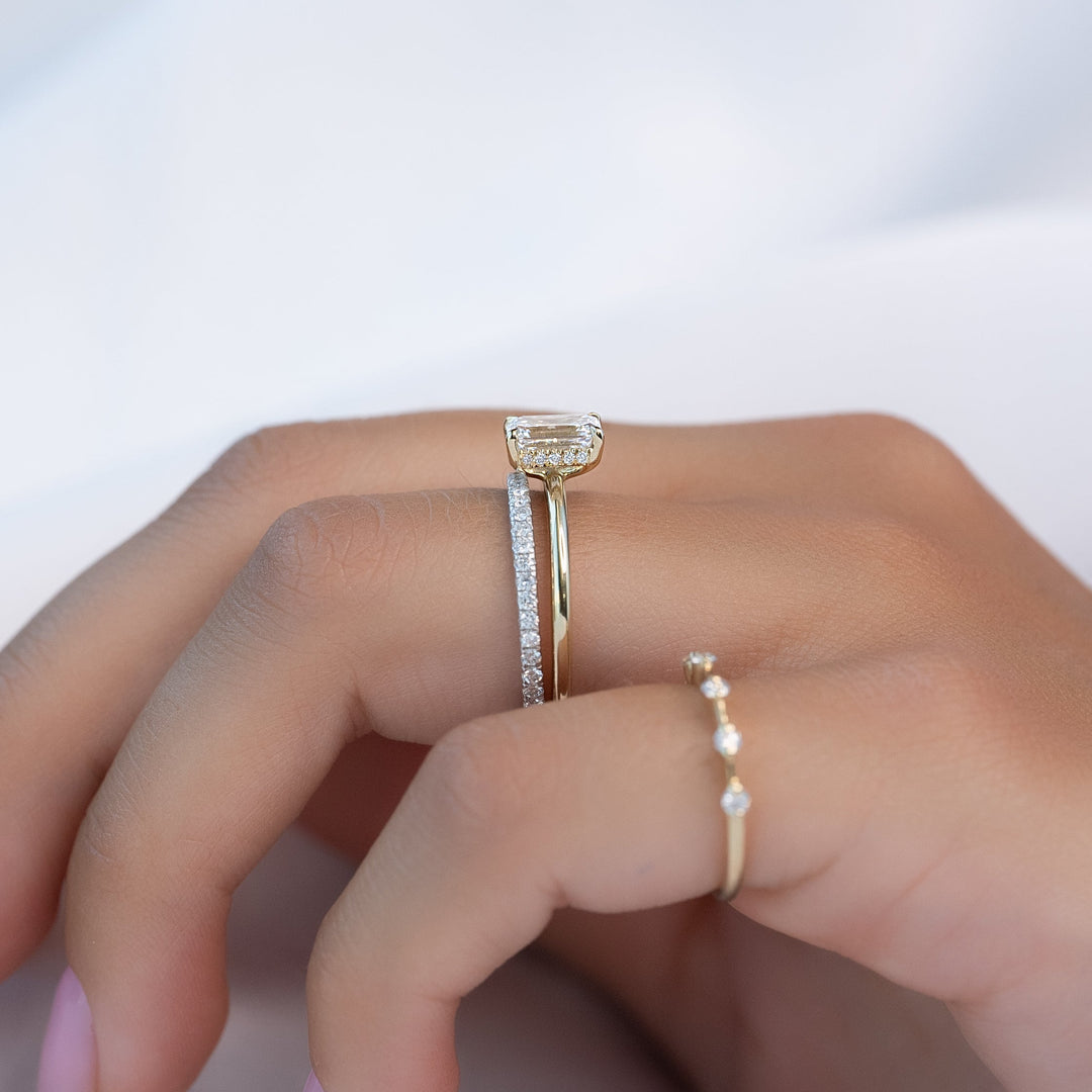 The Pave Liberty Emerald Lab Diamond Moissanite Engagement Ring