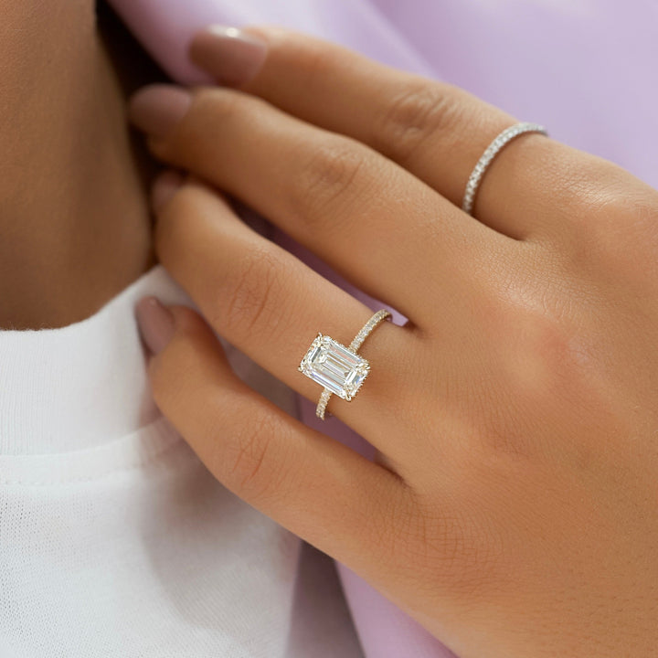 The Pave Liberty Emerald Lab Diamond Moissanite Engagement Ring *Shown with 2.5 ct #material_gold