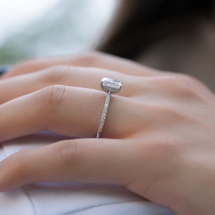 The Pave Liberty Emerald Lab Diamond Moissanite Engagement Ring *Shown with 1.5 ct #material_white