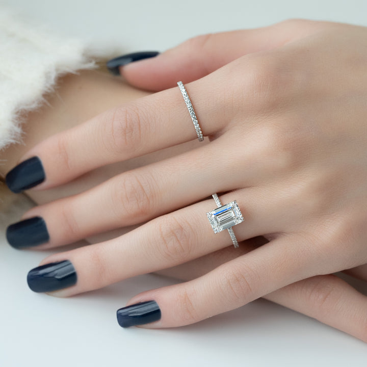 The Pave Liberty Emerald Lab Diamond Moissanite Engagement Ring *Shown with 3.5 ct #material_white