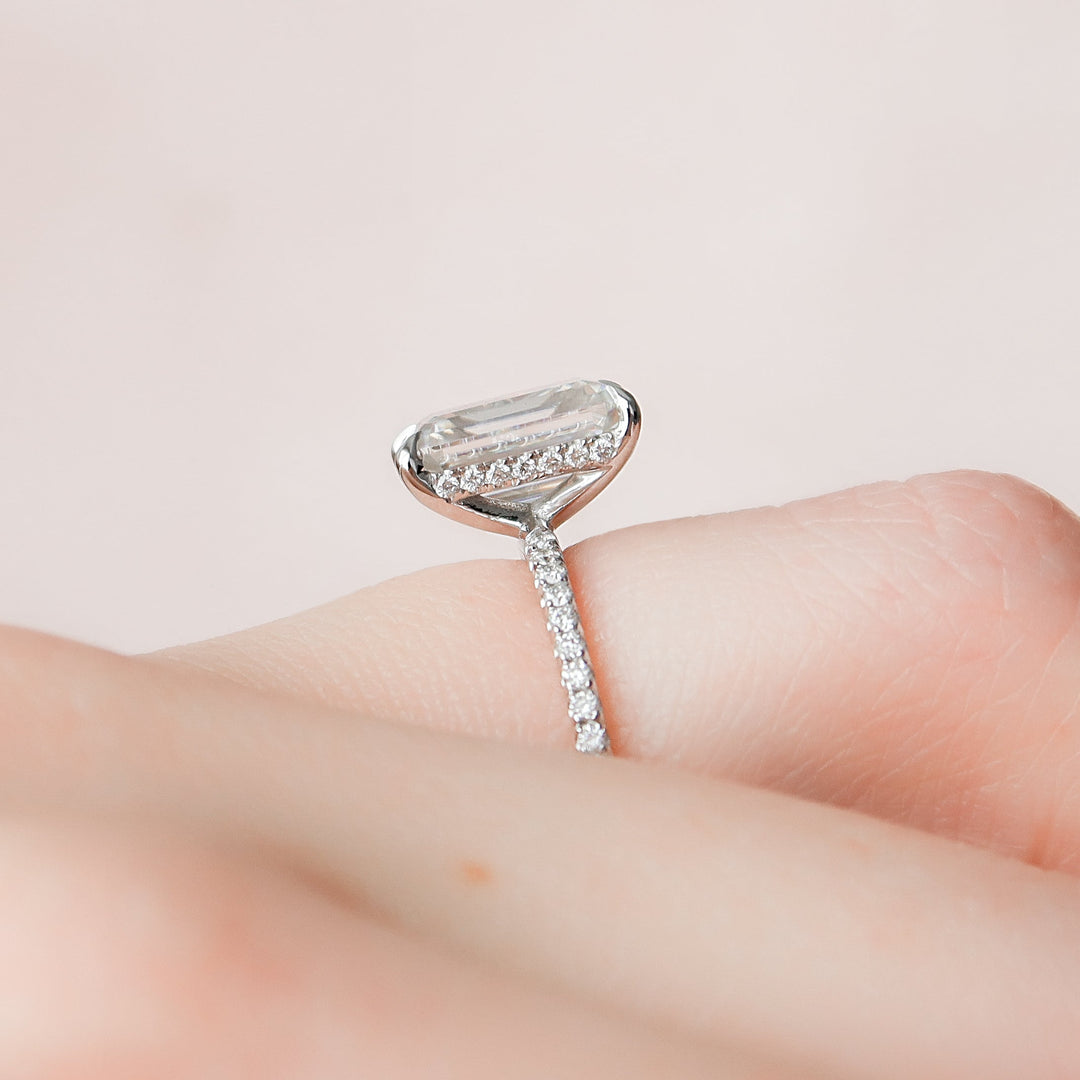 The Pave Liberty Emerald Lab Diamond Moissanite Engagement Ring