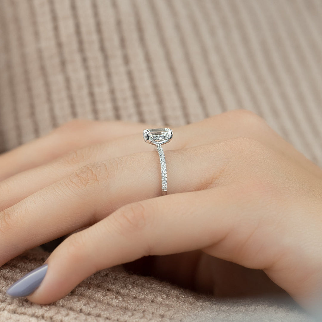 The Pave Liberty Emerald Lab Diamond Moissanite Engagement Ring