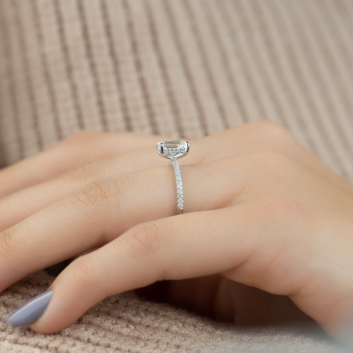 The Pave Liberty Emerald Lab Diamond Moissanite Engagement Ring *Shown with 1 ct #material_white