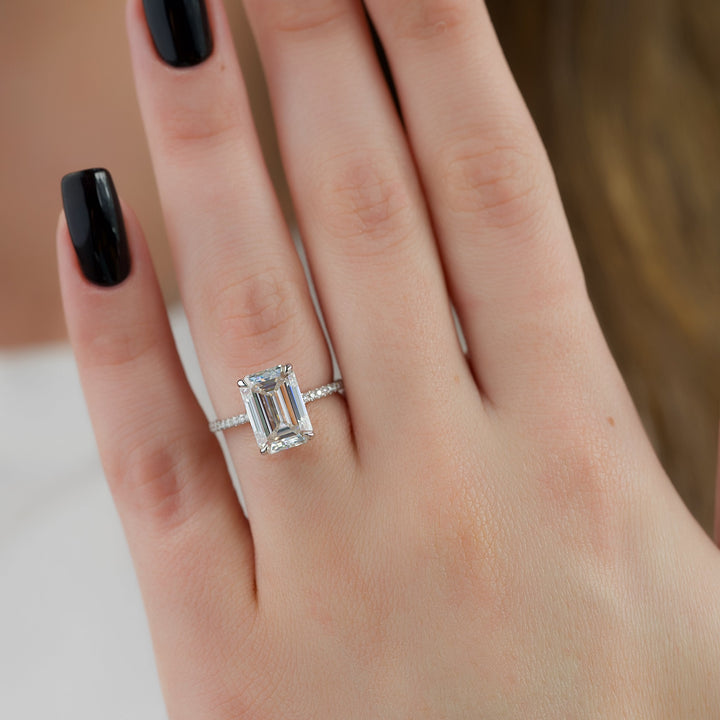 The Pave Liberty Emerald Lab Diamond Moissanite Engagement Ring *Shown with 4.5 ct #material_white