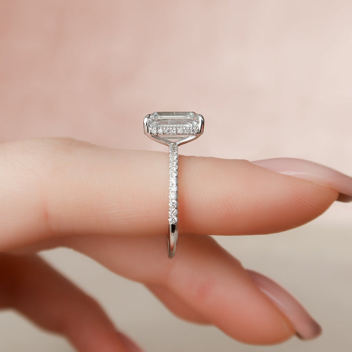 The Pave Liberty Emerald Lab Diamond Moissanite Engagement Ring *Shown with 3 ct #material_white
