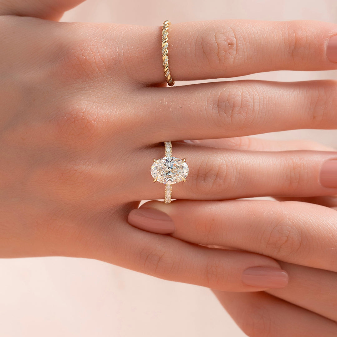 The Pave Liberty Oval Lab Diamond Moissanite Engagement Ring