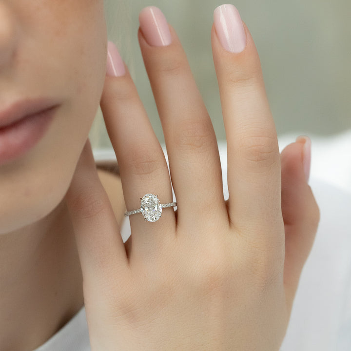 The Pave Liberty Oval Lab Diamond Moissanite Engagement Ring *Shown with 2 ct #material_white