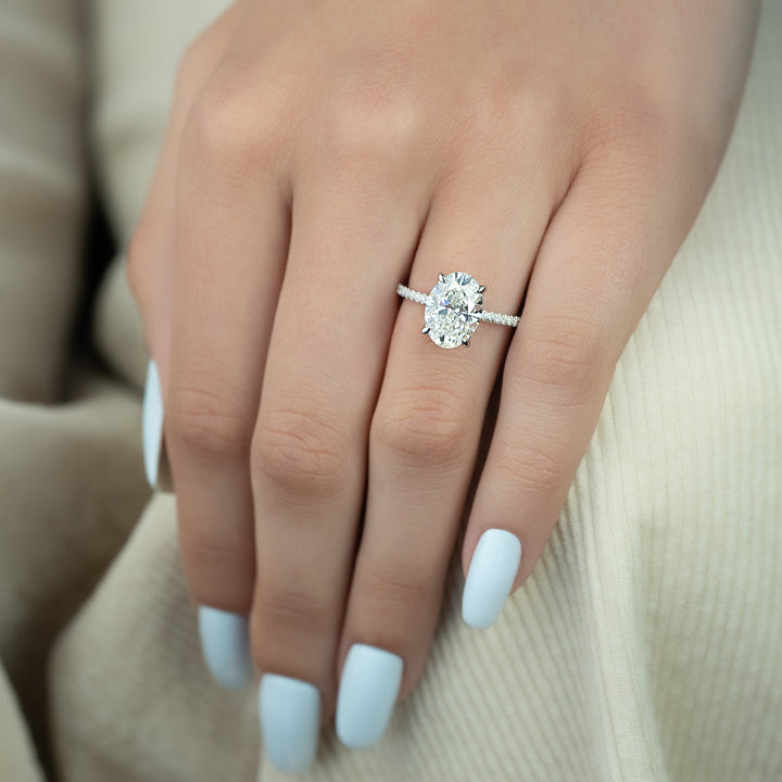 The Pave Liberty Oval Lab Diamond Moissanite Engagement Ring *Shown with 3 ct #material_white