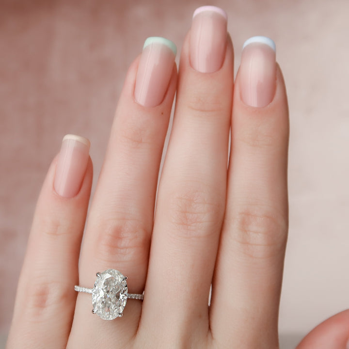 The Pave Liberty Oval Lab Diamond Moissanite Engagement Ring *Shown with 4 ct #material_white
