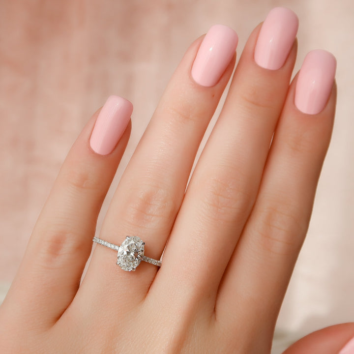 The Pave Liberty Oval Lab Diamond Moissanite Engagement Ring *Shown with 1.5 ct #material_white