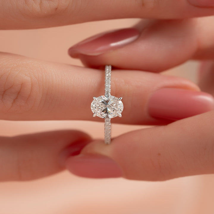 The Pave Liberty Oval Lab Diamond Moissanite Engagement Ring *Shown with 1 ct #material_white