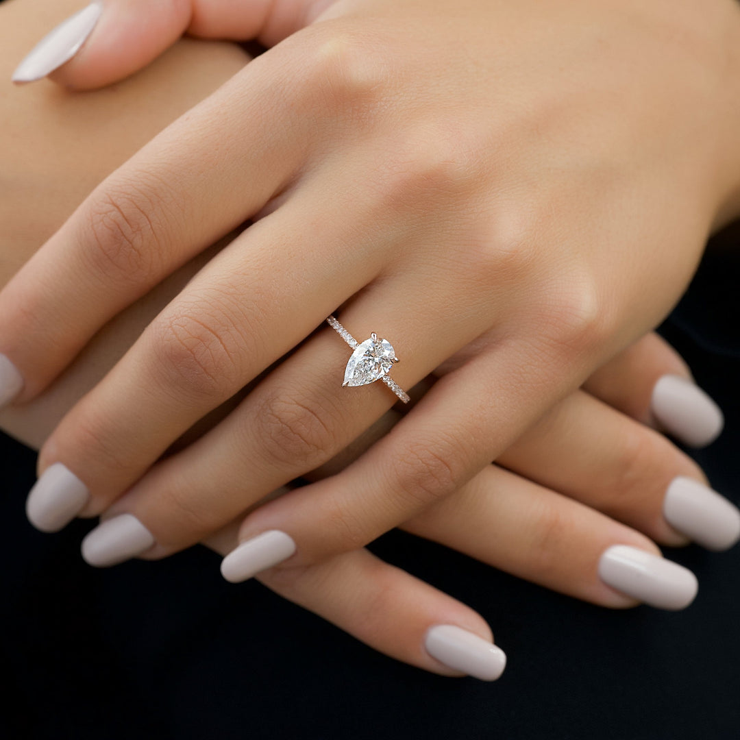 The Pave Liberty Pear Lab Diamond Moissanite Engagement Ring