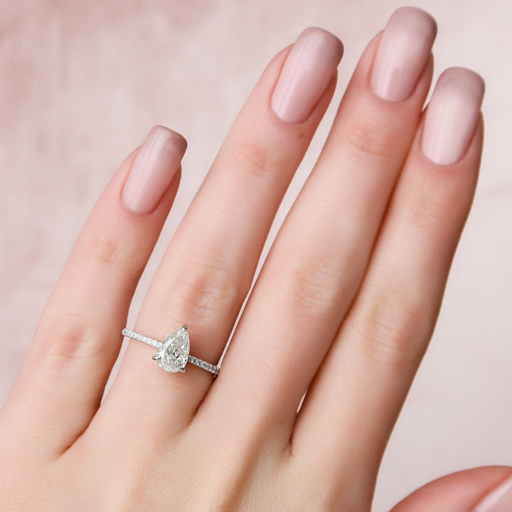 The Pave Liberty Pear Lab Diamond Moissanite Engagement Ring *Shown with 1 ct #material_white