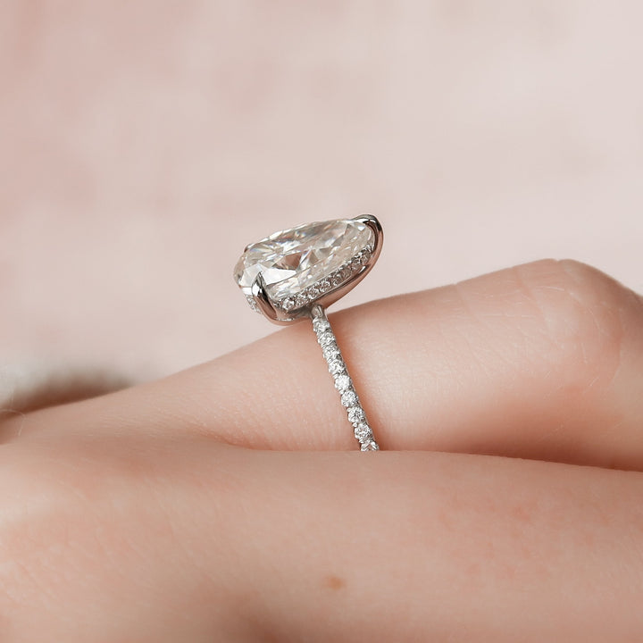 The Pave Liberty Pear Lab Diamond Moissanite Engagement Ring *Shown with 2 ct #material_white
