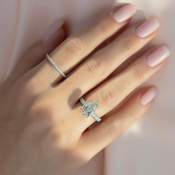 The Pave Liberty Pear Lab Diamond Moissanite Engagement Ring *Shown with 3 ct #material_white