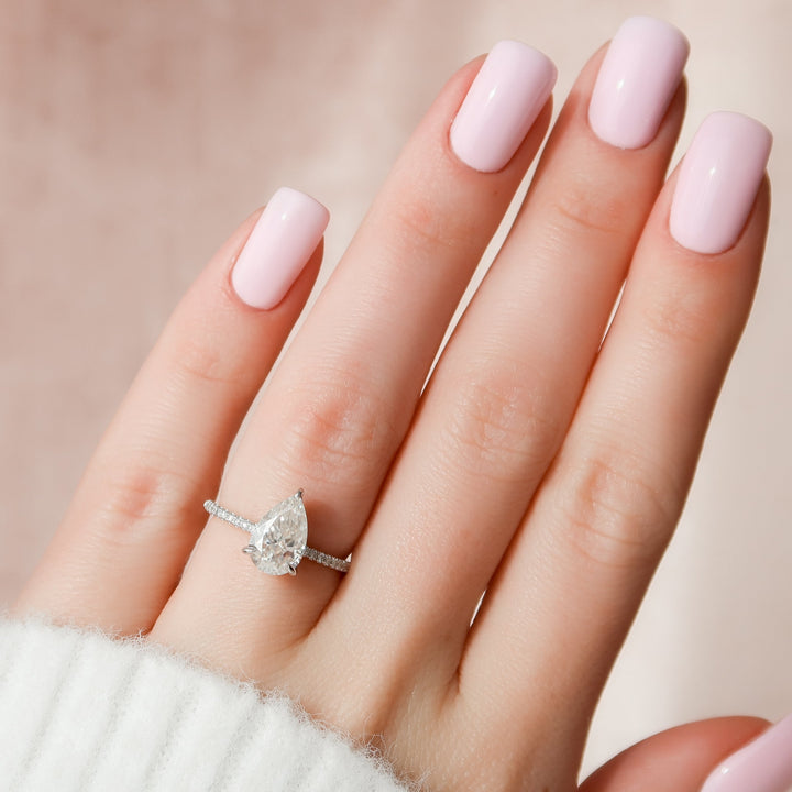 The Pave Liberty Pear Lab Diamond Moissanite Engagement Ring *Shown with 1.5 ct #material_white