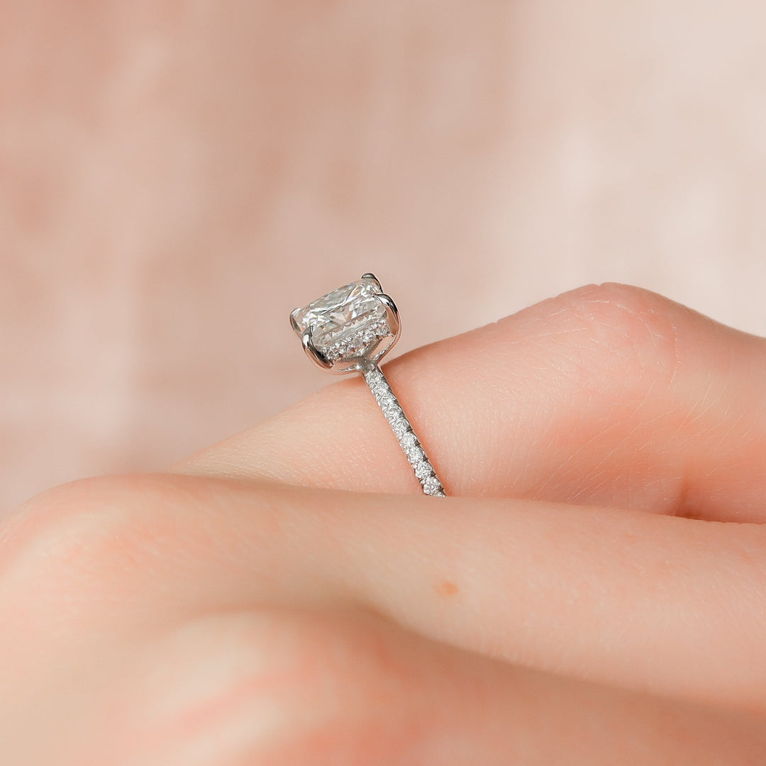 The Pave Liberty Princess Lab Diamond Moissanite Engagement Ring