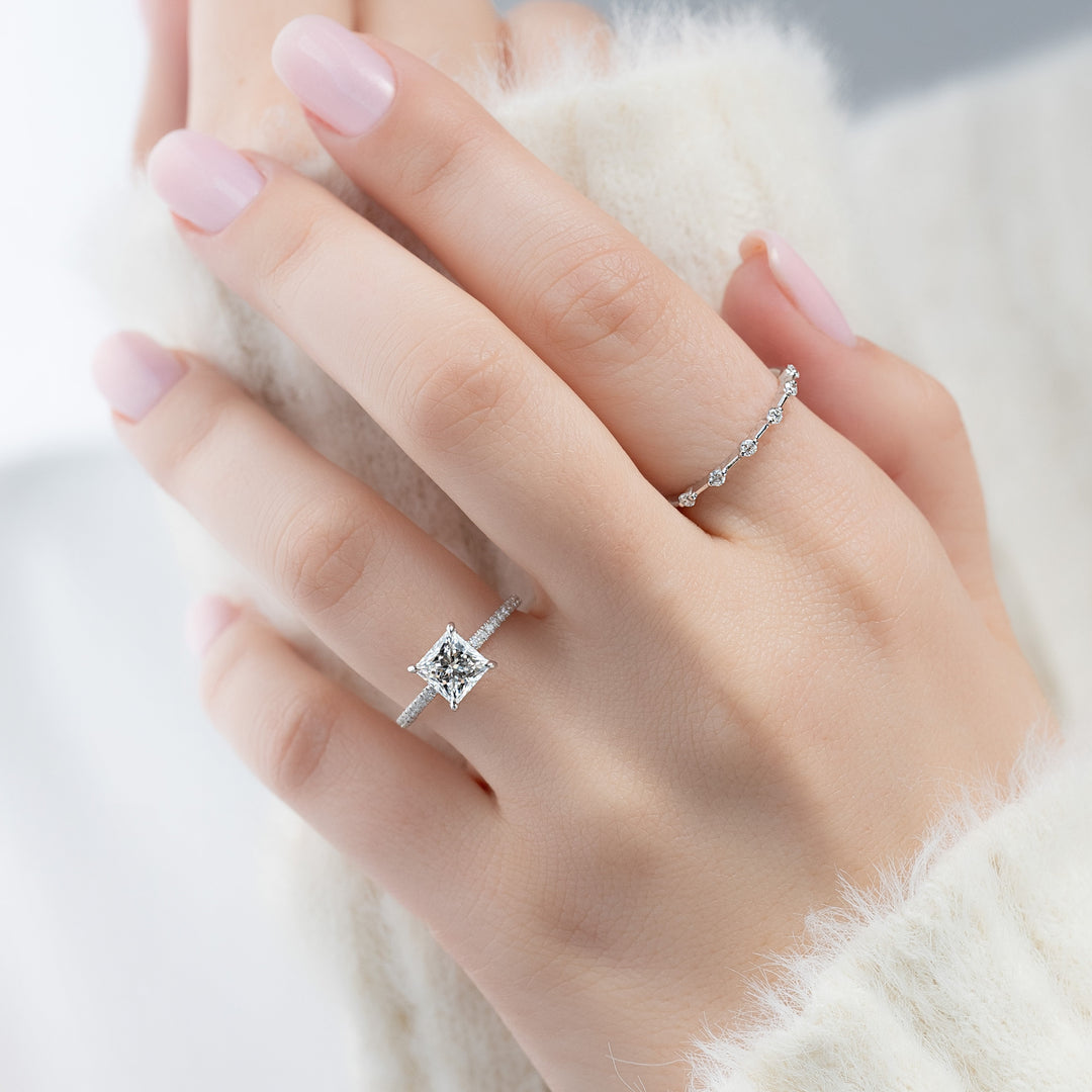 The Pave Liberty Princess Lab Diamond Moissanite Engagement Ring