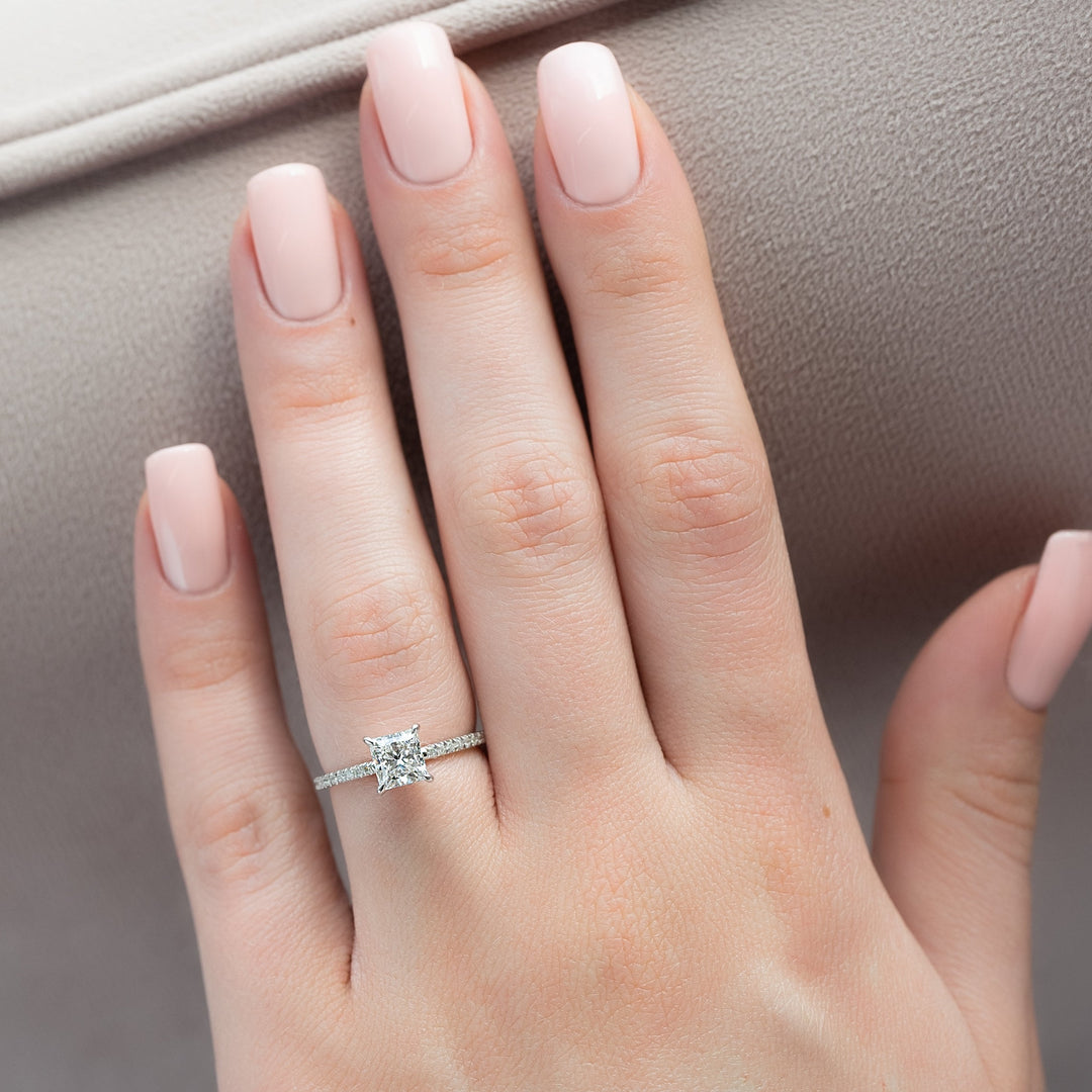 The Pave Liberty Princess Lab Diamond Moissanite Engagement Ring