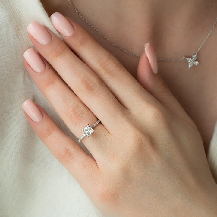 The Pave Liberty Princess Lab Diamond Moissanite Engagement Ring *Shown with 1 ct #material_white