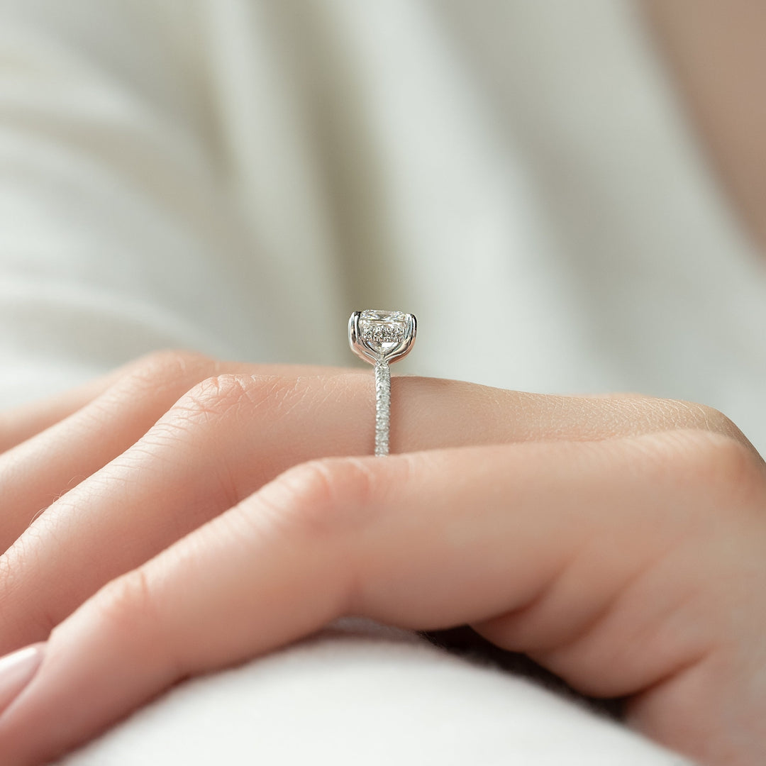 The Pave Liberty Princess Lab Diamond Moissanite Engagement Ring
